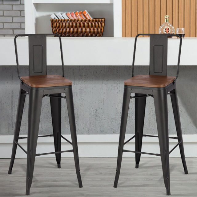 Living and Home Set of 2 Metal High Bar Stool - Brown - Wilko - image 1