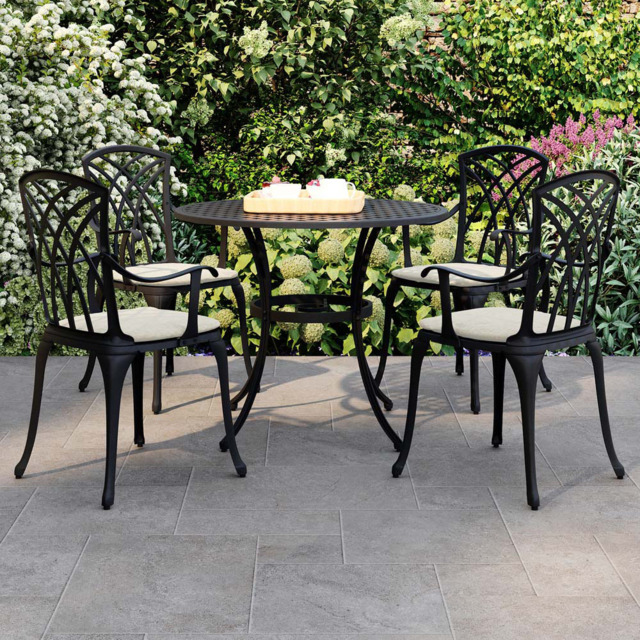 Charles Bentley Cast Aluminium 4 Seater Round Dining Set - Black - Wilko - image 1