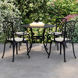 Charles Bentley Cast Aluminium  4 Seater Round Dining Set - Black - Wilko - thumbnail 1