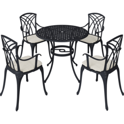 Charles Bentley Cast Aluminium  4 Seater Round Dining Set - Black - Wilko - thumbnail 3