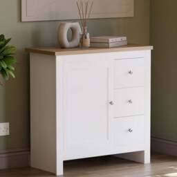 VIDA DESIGNS Arlington Single Door 3 Drawer White Sideboard - Size: 35 x 79 x 80cm - Wilko