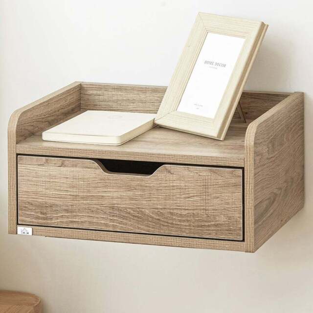 Portland Single Drawer Natural Floating Bedside Table Set of 2 - Brown - Wilko - image 1