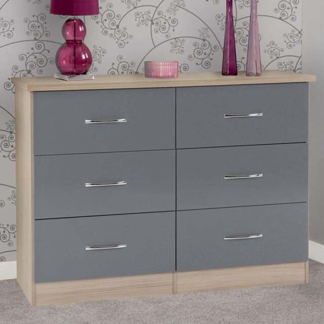 Seconique Nevada 6 Drawer Grey and Light Oak Effect Chest of Drawers - Wilko - image 1
