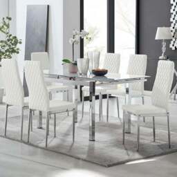 Furniturebox Fonti Valera 6 Seater Dining Set White and Chrome - Wilko - thumbnail 1