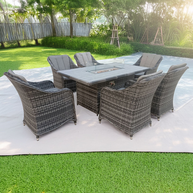 Furniture One 6 Seater Rattan Fire Pit Garden Furniture - Grey - Wilko - image 1