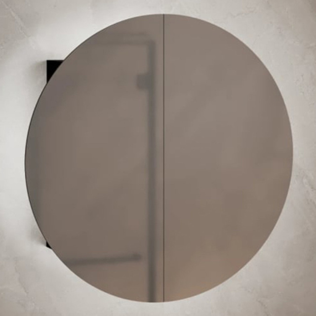 vidaXL 2 Door Round Mirror Black Bathroom Cabinet - Size: 40 x 40 x 17.5cm - Wilko - image 1