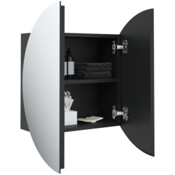 vidaXL 2 Door Round Mirror Black Bathroom Cabinet - Size: 40 x 40 x 17.5cm - Wilko - thumbnail 4