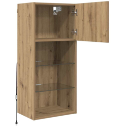 vidaXL Single Door 3 Shelf Artisan Oak Wide Wall Mounted LED TV Unit Set of 2 - Size: 79 x 35.5 x 35.5cm - Brown - Wilko - thumbnail 6