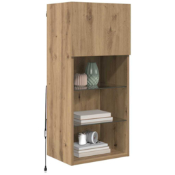 vidaXL Single Door 3 Shelf Artisan Oak Wide Wall Mounted LED TV Unit Set of 2 - Size: 79 x 35.5 x 35.5cm - Brown - Wilko - thumbnail 4