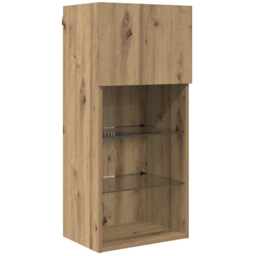 vidaXL Single Door 3 Shelf Artisan Oak Wide Wall Mounted LED TV Unit Set of 2 - Size: 79 x 35.5 x 35.5cm - Brown - Wilko - thumbnail 7
