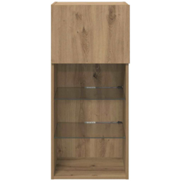 vidaXL Single Door 3 Shelf Artisan Oak Wide Wall Mounted LED TV Unit Set of 2 - Size: 79 x 35.5 x 35.5cm - Brown - Wilko - thumbnail 5