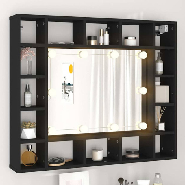vidaXL 16 Shelf Black Mirror Bathroom Cabinet - Size: 76.5 x 91 x 15cm - Wilko - image 1