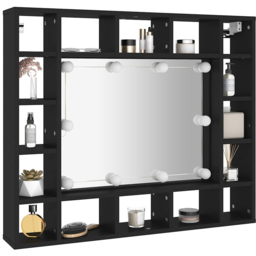 vidaXL 16 Shelf Black Mirror Bathroom Cabinet - Size: 76.5 x 91 x 15cm - Wilko - thumbnail 4