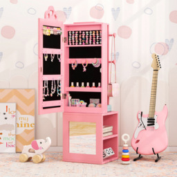 Costway 2 Shelf Pink Kids Jewellery Armoire Full Length Mirror with Coat Rack - Size: 34 x 30 x 117cm - Wilko - thumbnail 5