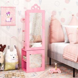 Costway 2 Shelf Pink Kids Jewellery Armoire Full Length Mirror with Coat Rack - Size: 34 x 30 x 117cm - Wilko - thumbnail 4