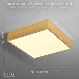 Happy Homewares Brushed Gold LED Flush Square Ceiling Light - Size: 5 x 30 x 30cm - Wilko - thumbnail 7