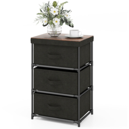Costway 3 Drawer Black Fabric Nightstand with Removable Lid - Wilko - thumbnail 3
