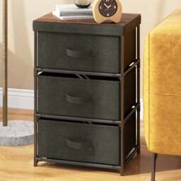 Costway 3 Drawer Black Fabric Nightstand with Removable Lid - Wilko