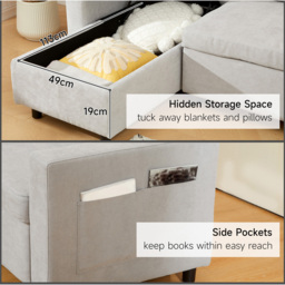 HOMCOM 3 Seater Light Grey L Shaped Convertible Pull Out Corner Sofa Bed with Storage - Wilko - thumbnail 6