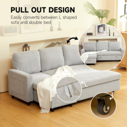 HOMCOM 3 Seater Light Grey L Shaped Convertible Pull Out Corner Sofa Bed with Storage - Wilko - thumbnail 5