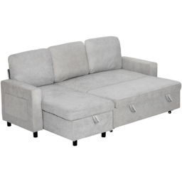 HOMCOM 3 Seater Light Grey L Shaped Convertible Pull Out Corner Sofa Bed with Storage - Wilko - thumbnail 3