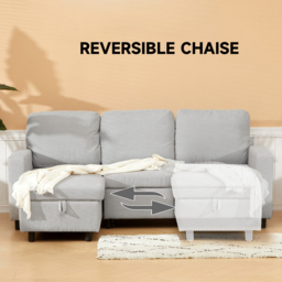 HOMCOM 3 Seater Light Grey L Shaped Convertible Pull Out Corner Sofa Bed with Storage - Wilko - thumbnail 7