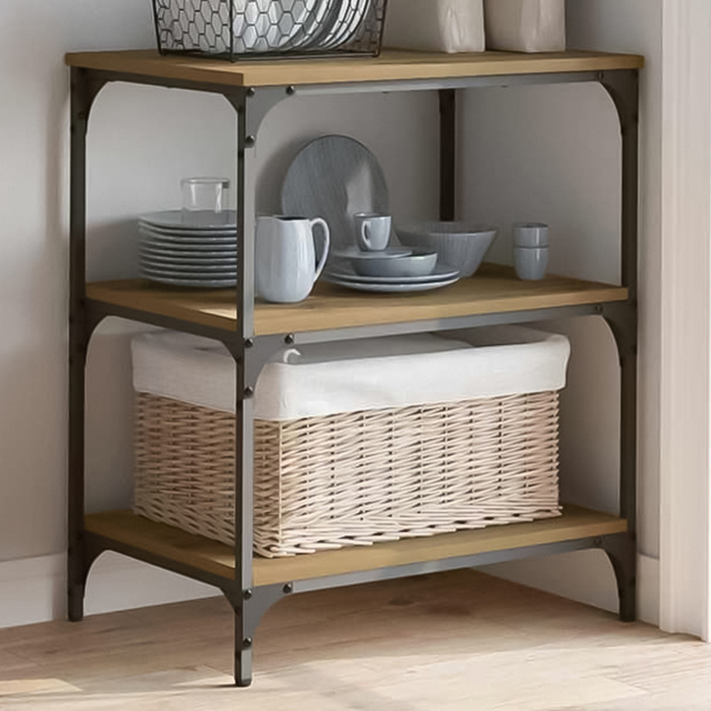 vidaXL 3 Shelf Artisan Oak Kitchen Trolley - Size: 76 x 60 x 41cm - Brown - Wilko - image 1