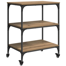 vidaXL 3 Shelf Artisan Oak Kitchen Trolley - Size: 76 x 60 x 41cm - Brown - Wilko - thumbnail 3