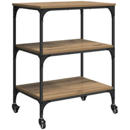 vidaXL 3 Shelf Artisan Oak Kitchen Trolley - Size: 76 x 60 x 41cm - Brown - Wilko - thumbnail 5