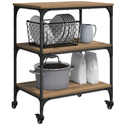 vidaXL 3 Shelf Artisan Oak Kitchen Trolley - Size: 76 x 60 x 41cm - Brown - Wilko - thumbnail 4