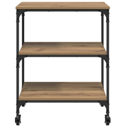 vidaXL 3 Shelf Artisan Oak Kitchen Trolley - Size: 76 x 60 x 41cm - Brown - Wilko - thumbnail 7