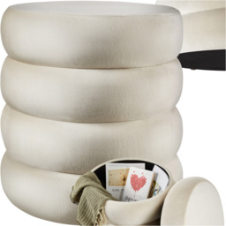 tectake Altu Cream Velvet Look Stool with Storage - Size: 47 x 42 x 42cm - Wilko - thumbnail 3