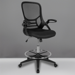 Costway Mesh Drafting Chair with Flip-up Armrests - Size: 68 x 66 x 33cm - Black - Wilko
