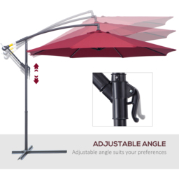 Outsunny Wine Red Crank Handle Cantilever Parasol with Cross Base 3m - Wilko - thumbnail 7