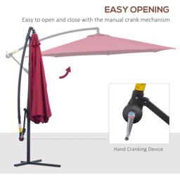 Outsunny Wine Red Crank Handle Cantilever Parasol with Cross Base 3m - Wilko - thumbnail 6