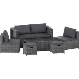 Garden Vida Islay 6 Seater Grey PE Rattan Set Garden Lounge Set with Cover - Wilko - thumbnail 3