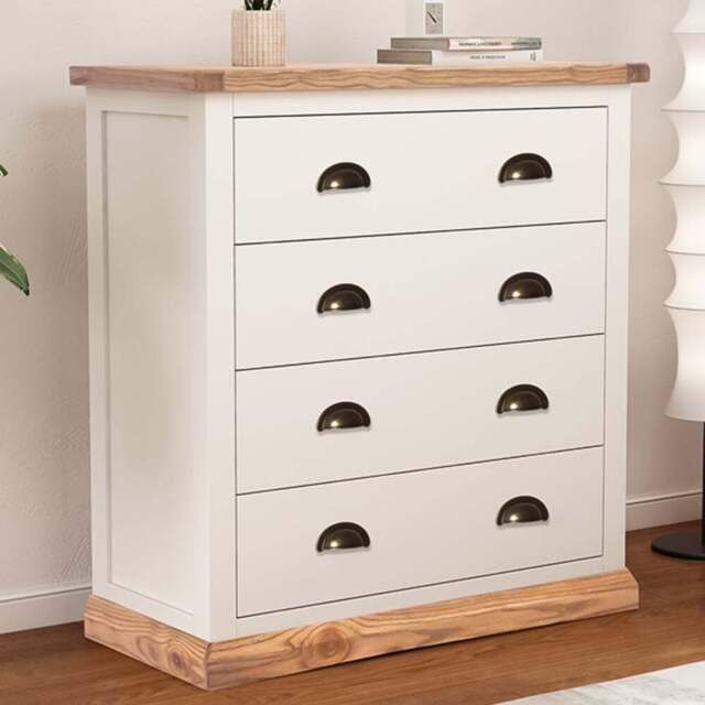 Tropea 4 Drawer Off White Chest of Drawers with Brass Cup Handles - Wilko - image 1