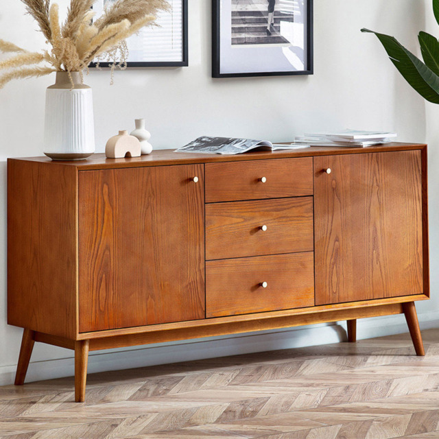 Julian Bowen Lowry 2 Door 3 Drawer Cherry Ash Sideboard - Grey - Wilko - image 1
