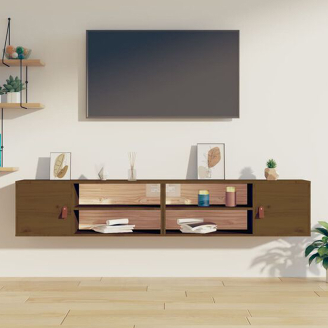 vidaXL Single Door 2 Shelf Brown Wall Cabinet 2 Pack - Size: 30 x 80 x 30cm - Wilko - image 1