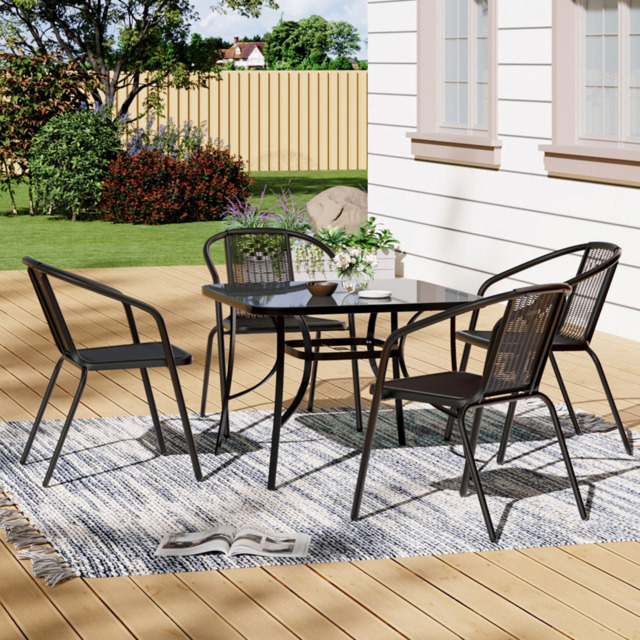 Living and Home Wicker 4 Seater Black Tempered Glass Patio Set - Wilko - image 1