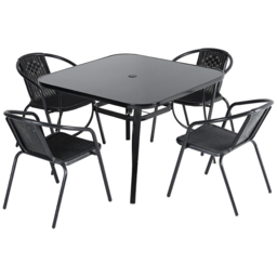 Living and Home Wicker 4 Seater Black Tempered Glass Patio Set - Wilko - thumbnail 3