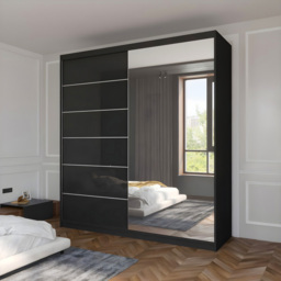 Sliding Wardrobes 4U Infinity 2 Door Black High Gloss Mirrored Wardrobe 180cm - Wilko - thumbnail 4