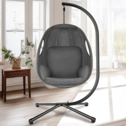 tectake Anika Anthracite Hanging Egg Chair with Extra Thick Seat Cushion - Size: 201 x 100 x 97cm - Grey - Wilko