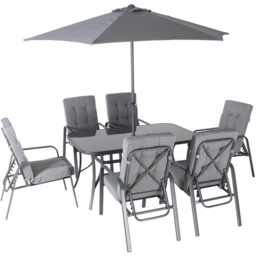 Rowly 6 Seater Grey Garden Dining Set with Parasol - Wilko - thumbnail 3
