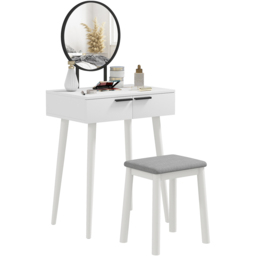 HOMCOM 2 Drawer White Dressing Table Vanity Set with Mirror and Stool - Size: 20 x 58 x 74cm - Wilko - thumbnail 3