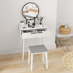 HOMCOM 2 Drawer White Dressing Table Vanity Set with Mirror and Stool - Size: 20 x 58 x 74cm - Wilko - thumbnail 7