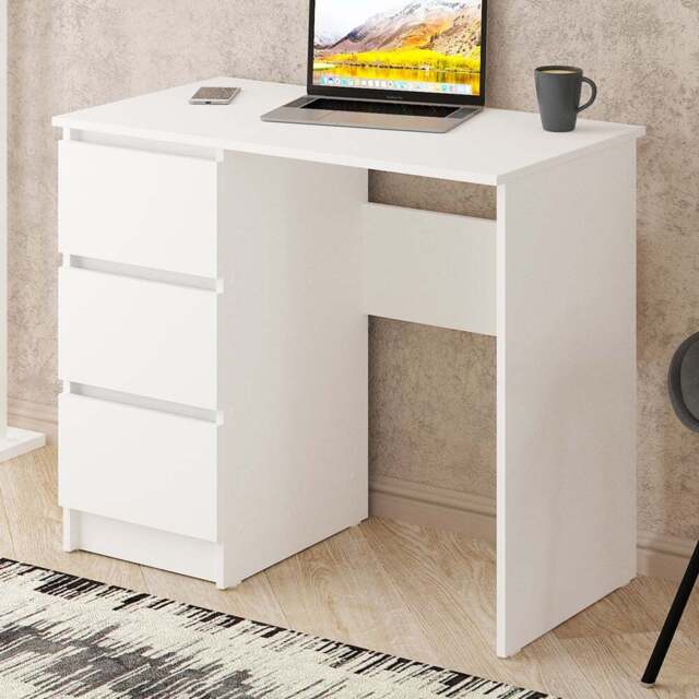 Shefa Cina 3 Drawer Computer Desk with Keyboard Tray White - Size: 77 x 90 x 50cm - Wilko - image 1