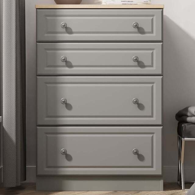 Crowndale Norfolk 4 Drawer Dusk Grey and Bardolino Oak Deep Chest of Drawers Ready Assembled - Dusk Grey & Bardolino Oak - Wilko - image 1
