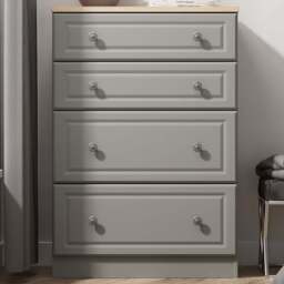 Crowndale Norfolk 4 Drawer Dusk Grey and Bardolino Oak Deep Chest of Drawers Ready Assembled - Dusk Grey & Bardolino Oak - Wilko - thumbnail 1
