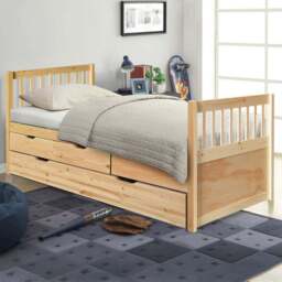 Brooklyn Single Natural Pine Cabin Bed with Trundle - Cream - Wilko